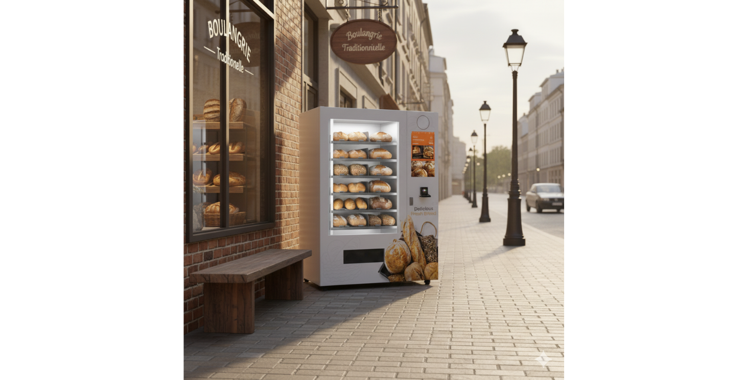 Distributeur automatique de pain DAP-24 installé en boulangerie
